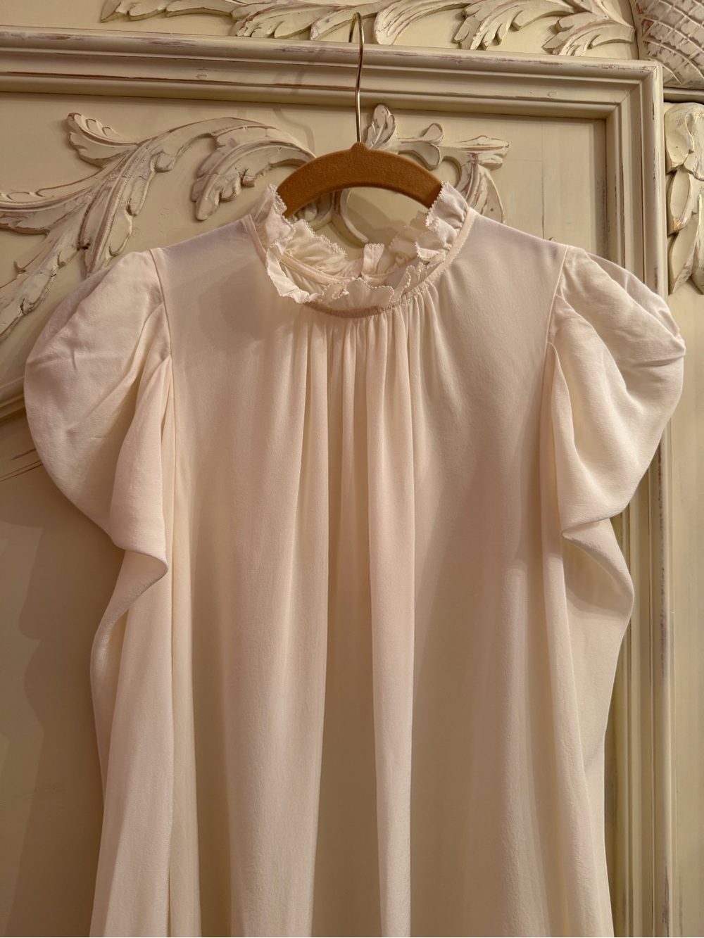 Zimmermann Ivory Ruffle-Neck Puff Sleeve Blouse size 0, US XS